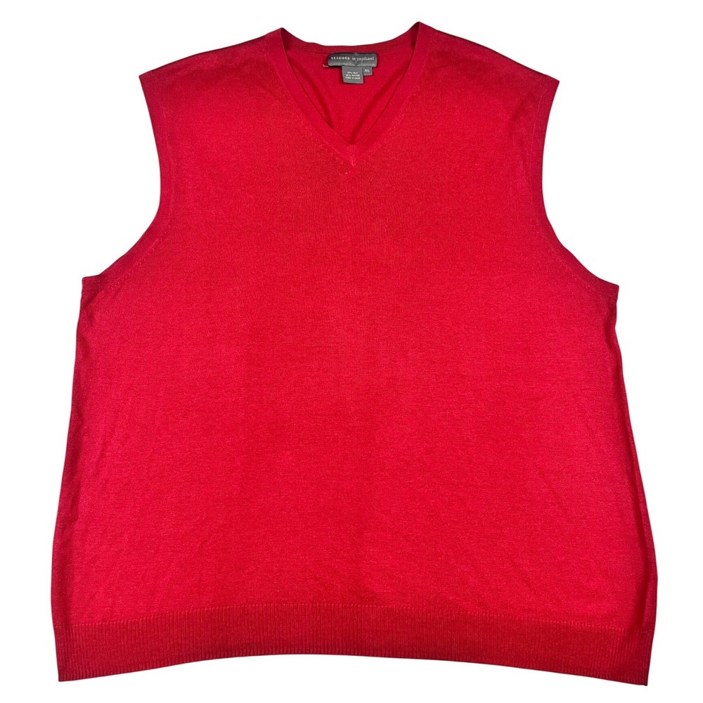 VTG Tricots St Raphael Red Silk Cotton V-Neck Sweater Vest Mens XL Casual Preppy